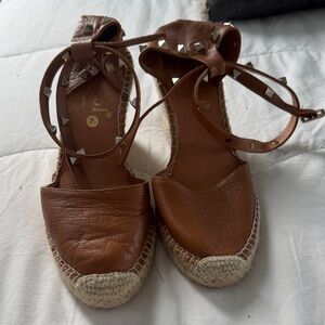 Studded Brown Leather Espadrilles